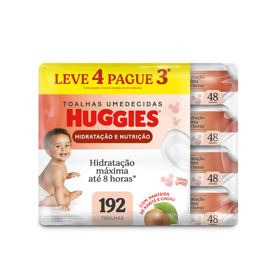 Kit Lenços Umedecidos Huggies Hidratação e Nutrição - 4 pacotes 192 lenços